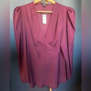 Express Puff 3/4 Sleeves Deep Burgundy Blouse